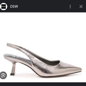 Gunmetal sling back kitten heels, W9.5